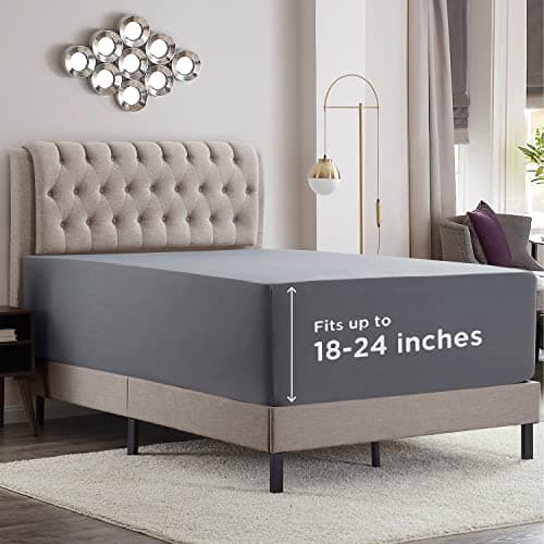 Empyrean Charcoal Grey Extra Deep Pocket Fitted Sheet Queen, Hotel Luxury Queen Fitted Sheet Only Easily Fits 18 to 24 Inch Mattress, Super Soft, Wrinkle-Free Bottom Sheets with Corner Straps