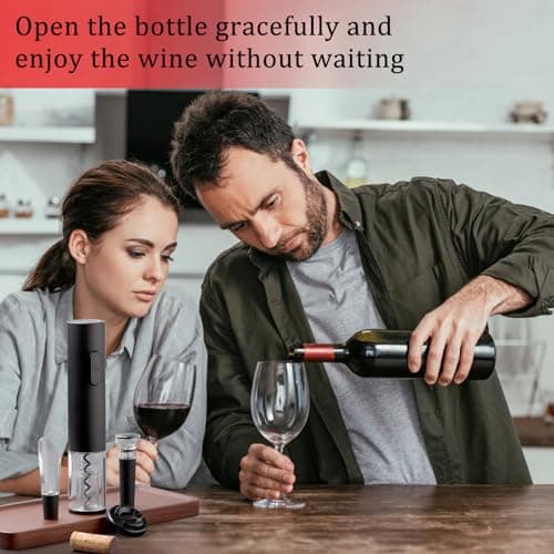 Electric Wine Opener Set, Battery Operated Wine Bottle Opener with Foil Cutter, Wine Pourer and Vacuum Stopper, Automatic Corkscrews for Wine Bottles Kit for Christmas Gift Home Kitchen Bar 4