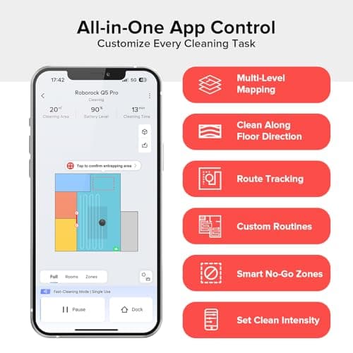 roborock Q5 Pro Robot Vacuum and Mop Combo, 5500Pa Powerful Suction, DuoRoller Brush, LiDAR Navigation, 3D Mapping, Robotic Cleaner for Dirt, Floors, Pet Hair, 240min Runtime, Smart No-Go Zone, Black 7