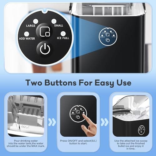 ZAFRO Ice Maker Countertop Ice Machine, 2 Sizes S/L 8 Bullet Ice Ready in 9 Mins, 26.5lbs/24H, Portable Small Ice Maker with Self-Cleaning,Scoop,Basket and Handle,Black for Home/RV/Office/Bar 6
