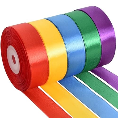 TONIFUL 1 Inch x 125 Yards 5 Colors Satin Ribbon Rolls, Mixed Bright Dark Gorgeous Color Set Fabric Ribbon for Gift Wrapping Embellish Wedding Birthday Party Decoration Bow Making Floral Craft Sewing