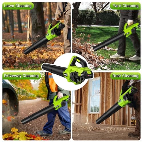 Leaf Blower Cordless, Leaf Blower with Battery and Charger - 2 x 4.0Ah Batteries, 2 Speed Modes, 21V Powerful Lightweight Electric Blowers for Lawn Care, Patio Cleaning and Dust, Green 6