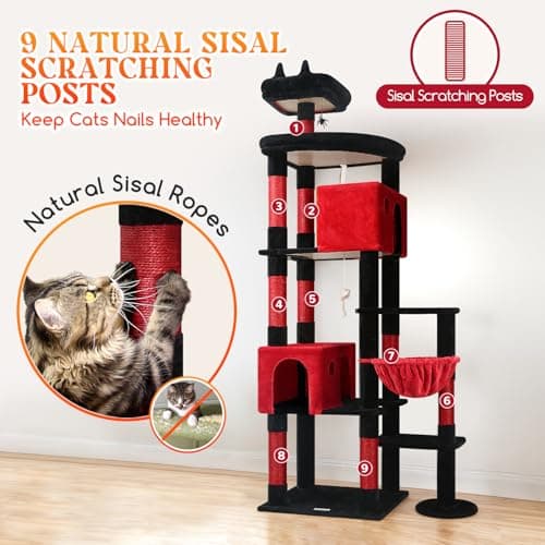 Globlazer Gothic Giant Cat Tree, 83 inch Goth Cat Tree for Indoor Cats Large Adult, XXL Cat Tower with 9 Scratching Posts for 20lb+ Heavy Duty Large Adult Cats, F83, Blood-Goth 7