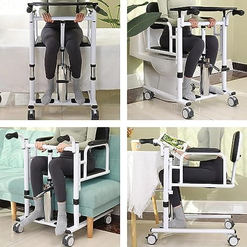 Patient Transfer Lift Chair with180°Split Seat and Potty Wheelchair - Hydraulic Patient Lift for Home Transport Chair Adjustable Height for Elderly and Disabled (Blue) 6