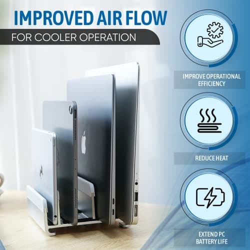 Elestoria 5-Slot Vertical Laptop Stand - Aluminum Laptop Stand Vertical for Desk -Laptop Holder with Adjustable Width (12-38mm) Compatible with MacBook Pro/Air & Gaming Laptops up to 17.3"-Grey 5