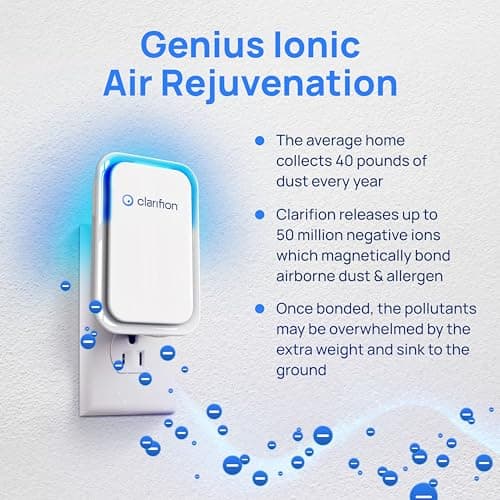 Clarifion - Air Ionizers for Home (6 Pack), Negative Ion Filtration System, Quiet Air Freshener for Bedroom, Office, Kitchen, Portable Air Filter Odor, Smoke Dust, Pets, Eliminator, Mini Air Cleaner 6