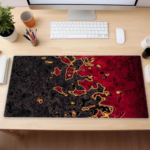 Shalysong Red and Black Large Gaming Mouse Pad, Fluid Abstract Art Desk Mat 31.5x15.7 inch, Extended XL Non-Slip Micro-Fiber Surface with Natural Rubber Base for Computer Laptop, Home or Office Use 6