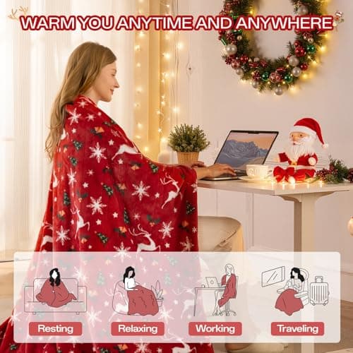 Electric Blanket Heated Throw, Soft Flannel Christmas Heated Blanket with 8 Hours Auto Off & 8 Fast Heating Levels Machine Washable Sherpa Heating Blanket with Overheating Protection Gift for Women 7