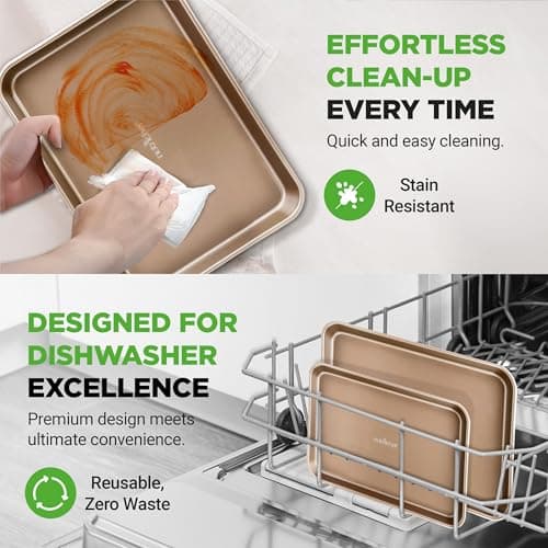 NutriChef 2 Piece Cookie Sheets for Baking, Nonstick Carbon Steel Baking Sheets - Durable, Thick, and Wrap Resistance, Easy to clean, Dishwasher & Oven Safe up to 450F 7