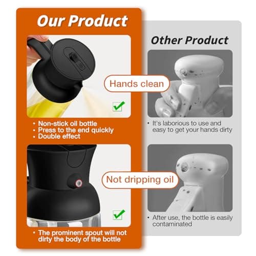 YARRAMATE Large Capacity 2 in 1 Oil Sprayer for Cooking with Measuring, 18oz/550ml Olive Oil Dispenser for Kitchen, Food-grade Oil Spritzer Bottle for Air Fryer, Salad BBQ (Black) 5