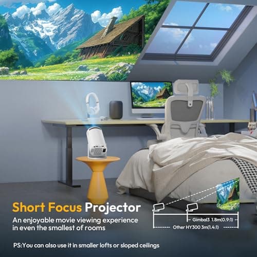 Smart Mini Projector WiFi6 Bluetooth 5.0 XGODY Gimbal 3 Protable Projector 12000L Support 4K with Android TV 11.0, Auto Keystone Correction Video Projector, 180°Rotatable Stand for Home Movie（White） 8