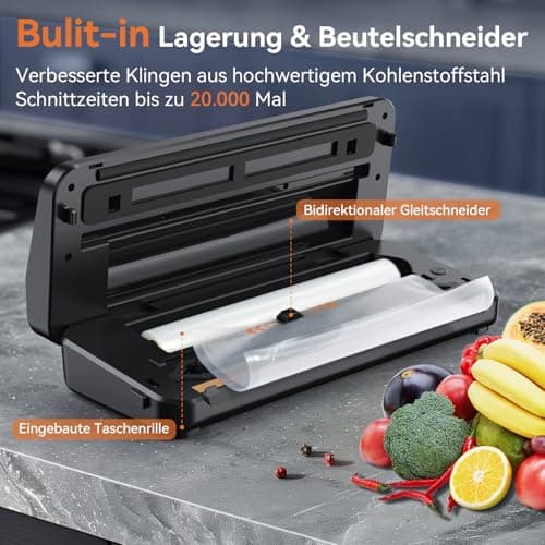 Vacuum Sealer Machine, Food Sealer Vaccum Sealers for Food 80KPA Automatic 8-IN-1 Sealing Dry/Moist Mode with Build-in Cutter&Storage, Digital Countdown, Air Suction Hose, 2 Roll-Bags, 11 Vacuum Bags 3