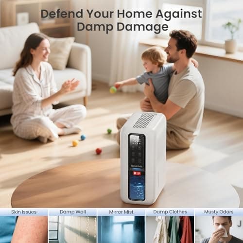 Dehumidifier for Home, Dehumidifiers for Bathroom, Bedroom, Living room, Closet with 68 OZ Water Tank, Moisture Absorbers, Auto Shut Off, Auto Humidity Control, 7 Colors LED Light, White 7