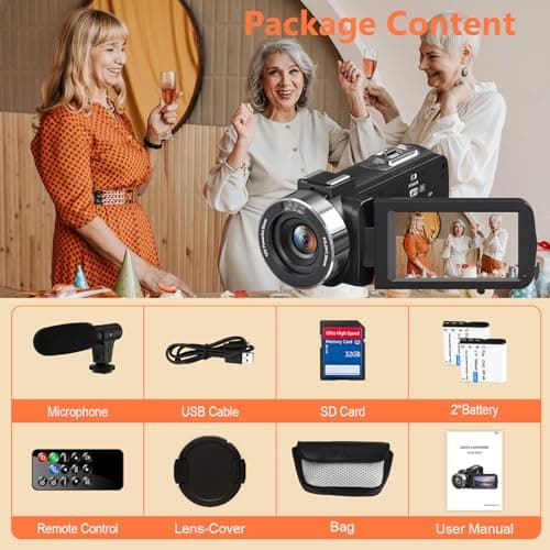 4K Camcorder Video Camera Ultra HD 44MP Vlogging Camera for YouTube 18X Digital Zoom Camcorder 3.0" IPS Screen Video Recorder with External Mic, Controller, 2 Batteries and 32G SD Card 7