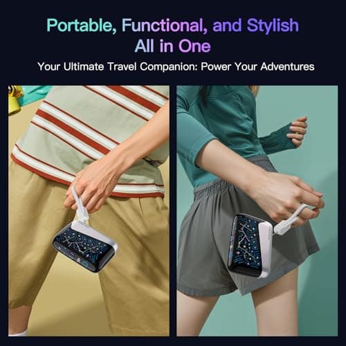 2026 "Galaxy" Portable Charger with Built in Cables, 12000mAh Portable Charger, Travel Essentials Power Supply 3A High Speed Power Bank for iPhone Samsung Pixel Moto - Gifts for Your Family & Friends 6