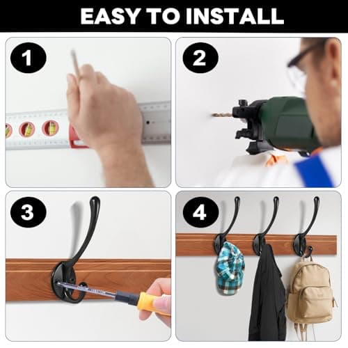 Wall Hooks for Hanging, 20-Pcs Heavy Duty Metal Coat Hooks, for Living Room, Bathroom, Kitchen, Bedroom for Coats, Towel, Hat, Key, Closet, Bag (Black) 7