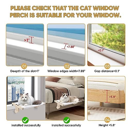 HEMWEE Cat Window Perch, Cat Window Hammock for Indoor Cats, Easy to Adjust & Assemble Large Cat Bed Seat for Windowsill, Bedside,Drawer and Cabinet, Beige 7