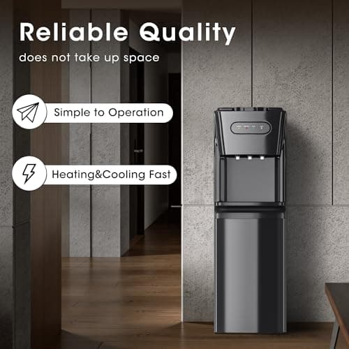 Tehanld Bottom Loading Water Cooler Dispenser for 3 or 5 Gallon Bottles - Water Dispenser with Hot, Room & Cold Spouts, LED Display with Empty Bottle Alert, Child Safety Lock, Raven Black 5