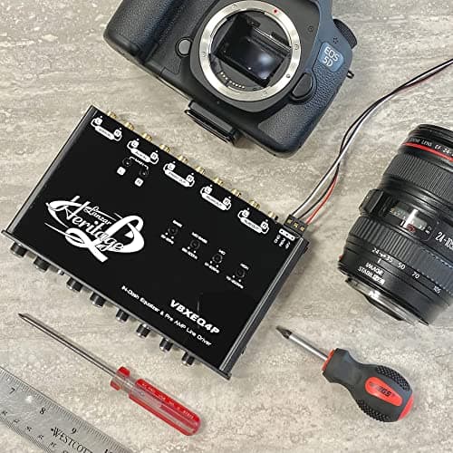 Lanzar 4 Band Parametric Equalizer - 7V RMS Output with Subwoofer Gain Control, Half Din Size 7 x 4.1 x 1 in, Pre-amp Line Aux Inputs Via RCA & Phone Jacks, Blue Light, DC 12V with Remote Trigger 7