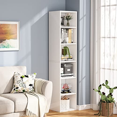 Tribesigns 70.9 Inch Tall Narrow Bookcase, Modern White Corner Bookcase with Storage, 6 Tier Cube Display Shelves for Home Office 10