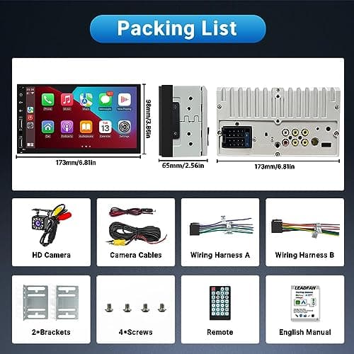 Leadfan Double Din Car Stereo Radio Support Apple Carplay&Android Auto, 7inch HD Touchscreen Double Din Radio with Bluetooth, Car Audio Receivers, Camera, MirrorLink, FM Radio, 2 USB/TF/AUX/Subwoofer 5