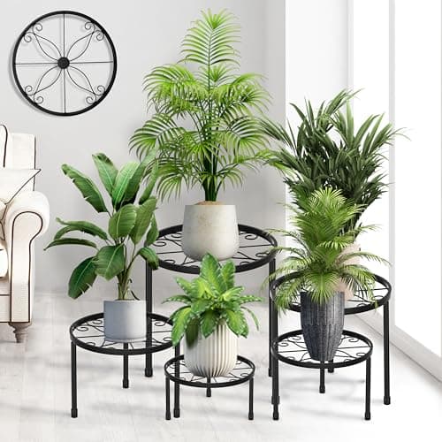 CADANI 5 Pack Metal Plant Stands for Outdoor Indoor, Anti-Rust Iron Flower Pot Stand, Heavy Duty Plant Pot Stand for Multiple Plant, Decoration Racks for Home, Patio & Garden