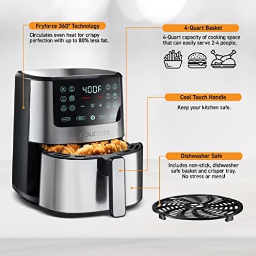 Gourmia 4-Qt Digital Air Fryer with Guided Cooking, Easy Clean, Stainless Steel 7