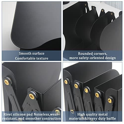 Adjustable Bookends, 19 inches 2 Dividers Heavy Duty Metal Book Holders, Book Storage Rack, Desk Organizer Magazine File Holder for Office, School, Bookstore and Home, Black 5