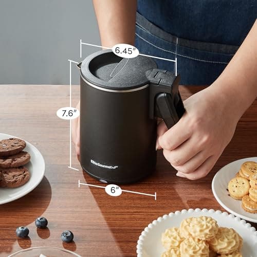Elite Gourmet Dual Voltage 120-230V, Travel Double Wall Insulated Cool-Touch, 0.6L Electric Kettle Stainless Steel Interior, Hinged-Locking Lid, Auto Shut-Off, Boil Dry Protection, Black 7