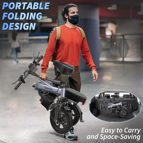 Qlaway Electric Bike for Adults, 500W Folding Ebike 14" Adult Electric Bicycles, 48V 10.4Ah Removable Battery, 28 Miles 22 MPH City Commuter Bicycle, Mini E Bikes for Adults and Teens 7