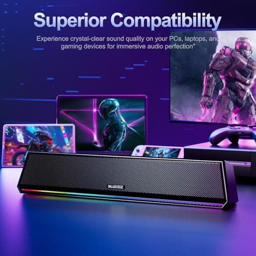 Bluedee Computer Speakers for Desktop PC, Bluetooth 5.3 PC Speakers with Dynamic RGB Light, Wired USB Plug & Play Computer Sound Bar, USB/Type-C Powered Gaming Speakers for Desktop, Laptops, Tablet 7
