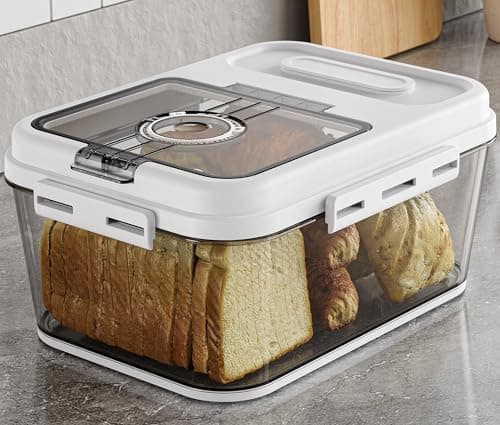 Olimingse Bread Box For Kitchen Countertop, Airtight Bread Storage Container, Time Recording Bread Keeper with Lid,Bread Storage For Homemade Breads, Toast, And Cookies, White Bread Holder.