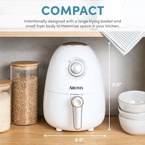 Aroma Housewares 2Qt. Air Fryer, Built-In Timer, Includes Nonstick Cooking Pan, White (AAF-200) 5