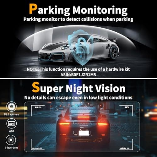 Dash Cam Front and Rear: 4K Dual Channel Dash Cam - 5GHz WiFi, Dash Camera for Cars with 64GB Card, 2" IPS, App Control, G-Sensor, Loop Recording, 170° Wide Angle, Night Vision, 24H Parking Mode 7