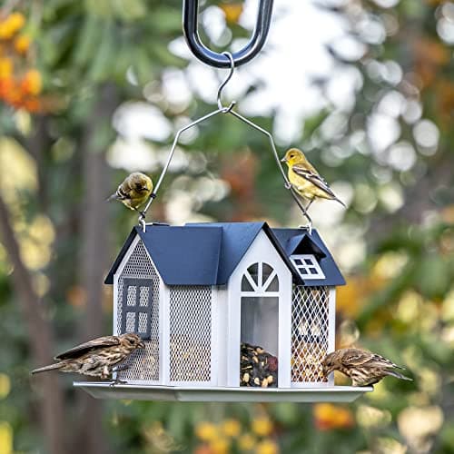 Kingsyard Bird Feeder House for Outside, Metal Mesh Wild Bird Feeder with Triple Feeders for Finch Cardinal Chickadee, Large Capacity, Weatherproof and Durable 8
