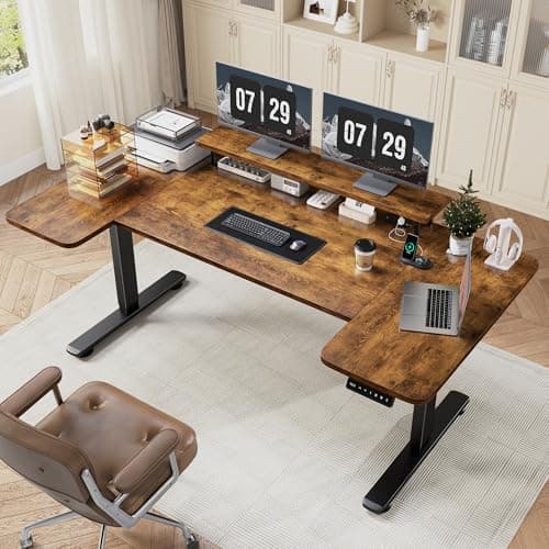 EnHomee 71 Inch Standing Desk Adjustable Electric with Monitor Stand, Computer Desk with Power Strip, Memory Height Home Office Desk for Home and Study Room, Rustic Brown