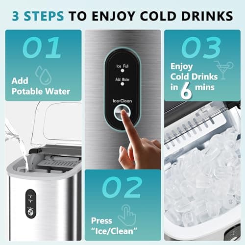 EUHOMY Ice Maker Countertop, Portable Ice Machine with Carry Handle, 26.5lbs Per Day, 9 Cubes in 6 Mins, Auto-Cleaning, with Basket and Scoop, for Home, Kitchen, Camping, RV (Silver) 6