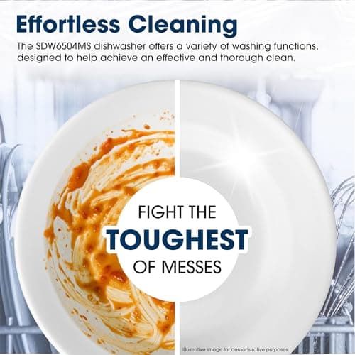 Sharp SDW6504MS Stainless Steel Dishwasher, 24-inch Pocket Handle, 52 dB, Hybrid Tub, 12 Place Settings, 5 Cycles, Heated Dry 5