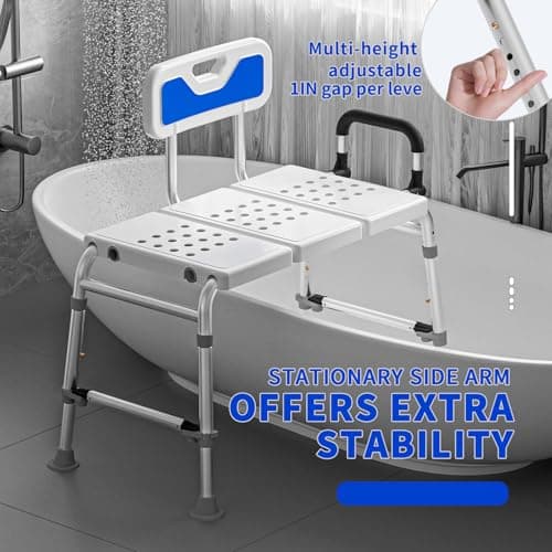 Heavy Duty Bath and Shower Bench with Adjustable Height and Reversible backrest - Handicap Shower Chair for Elderly and Disabled, Sliding Shower Chair, Bathtub Chair for Inside tub 5
