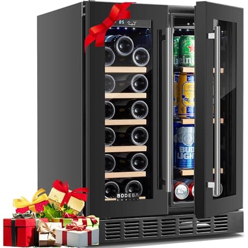 BODEGACOOLER 24 Inch Wine and Beverage Refrigerator,Wine Cooler Dual Zone,Freestanding Wine Beverage Fridge,Under Counter Wine Refrigerator Cooling With Compressor,Hold 21 Bottles and 57 Cans
