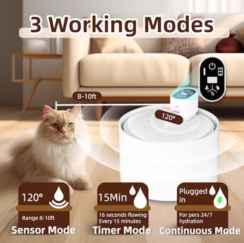 Ceramic Cat Water Fountain,Ceramic Water Fountain for Cats Cordless Automatic with Ultra-Quiet Pump and 4 Filter for Cats, Dogs, Multiple Pets 2.3lL/78oz 9