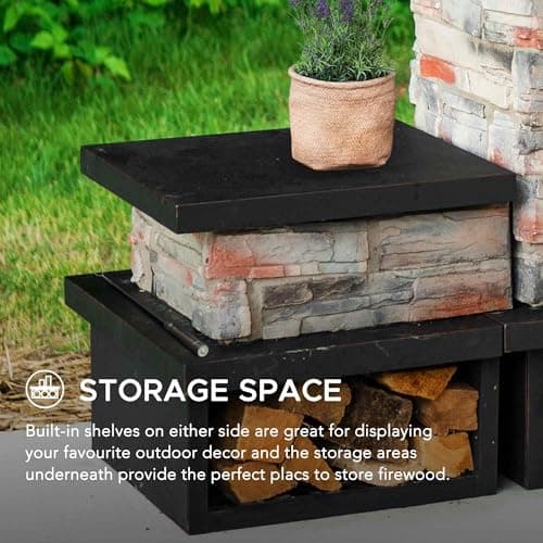 Sunjoy Outdoor Fireplace, Patio Wood Burning Fireplace with Steel Chimney, Mesh Spark Screen Doors, Fire Poker, and Removable Grate, Copper and Black 7