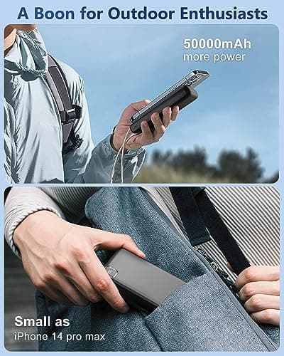 Enerwow 50000mAh Portable Power Station 30W PD QC 4.0 Fast Charging Power Bank [2026 New] for Camping Fishing & Live Stream for iPhone 17Pro Max/16/15 Samsung Galaxy Tablets USB-C & USB-A 8