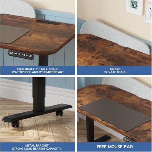 BUNOEM L-Shaped 59" Height Adjustable Electric Standing Desk, Sit and Stand Up Home Office Computer Desk with Splice Board (Rustic Brown Top, Black Frame) 6