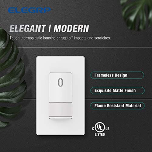 ELEGRP Occupancy Motion Sensor Light Switch, PIR Infrared Motion Activated Wall Switch, No Neutral Wire, Single Pole for CFL/LED/Incandescent Bulb, with Wall Plate, UL Listed (10 Pack, Matte White) 7