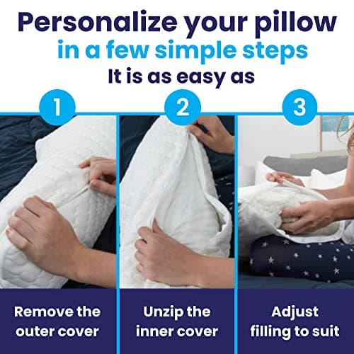 Sidney Sleep Mini Travel Size Neck Pillow - Knee, Back Lumbar and Support - Small Curved Pillow - 14 x 19 Inches - Adjustable Loft - Washable - Drawstring Backpack Included (White) 6