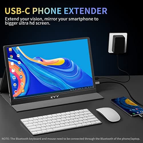 KYY 4K Portable Monitor 15.6'' 3840x2160 UHD USB-C, 100% Adobe RGB, 400cd/㎡, IPS Computer Gaming Display HDR Travel Monitor w/Speakers & Smart Cover for Laptop Xbox PS5 Switch PC Phone 7