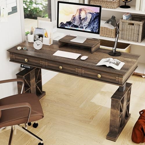 Yechen Electric Standing Desk with Drawers, 51×20 Inch Adjustable Height, Stand Up Desk with Monitor Shelf, Sit Stand Home Office Desk 6
