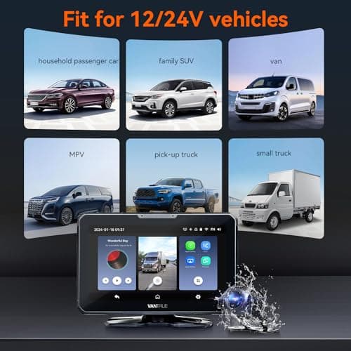 Vantrue Portable Carplay Screen for Car, 7" Wireless Apple Carplay & Android Auto Car Stereo with 1080P Backup Camera, GPS Navigation, Mirror Link, Voice Control, Bluetooth, Siri, FM/AUX for All Cars 7