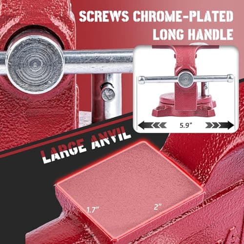AROEDVISE 4-1/2" Bench Vise, 3" Jaw Opening, 2,645 lbs Clamping Force, Cast Iron Home Vise with 240° Swivel Base, Anvil & Multi-Jaw Design for Woodworking, Drilling & DIY 5